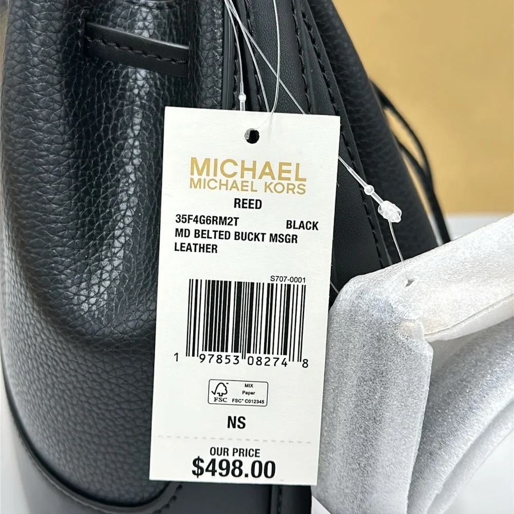 MICHAEL KORS  Reed Medium Pebbled Leather Bucket Bag Black NWT